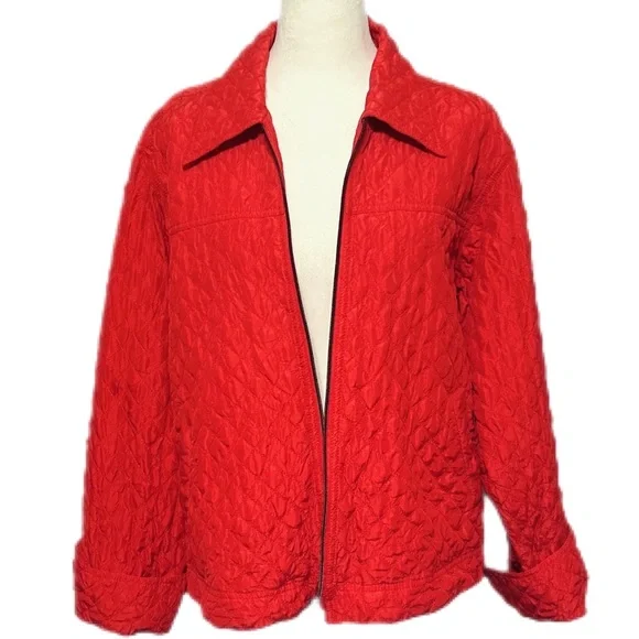 Debra deRoo 100% Silk Red Quilted Zip Jacket Cuffed Sleeves Pockets Size Large - Picture 4 of 11